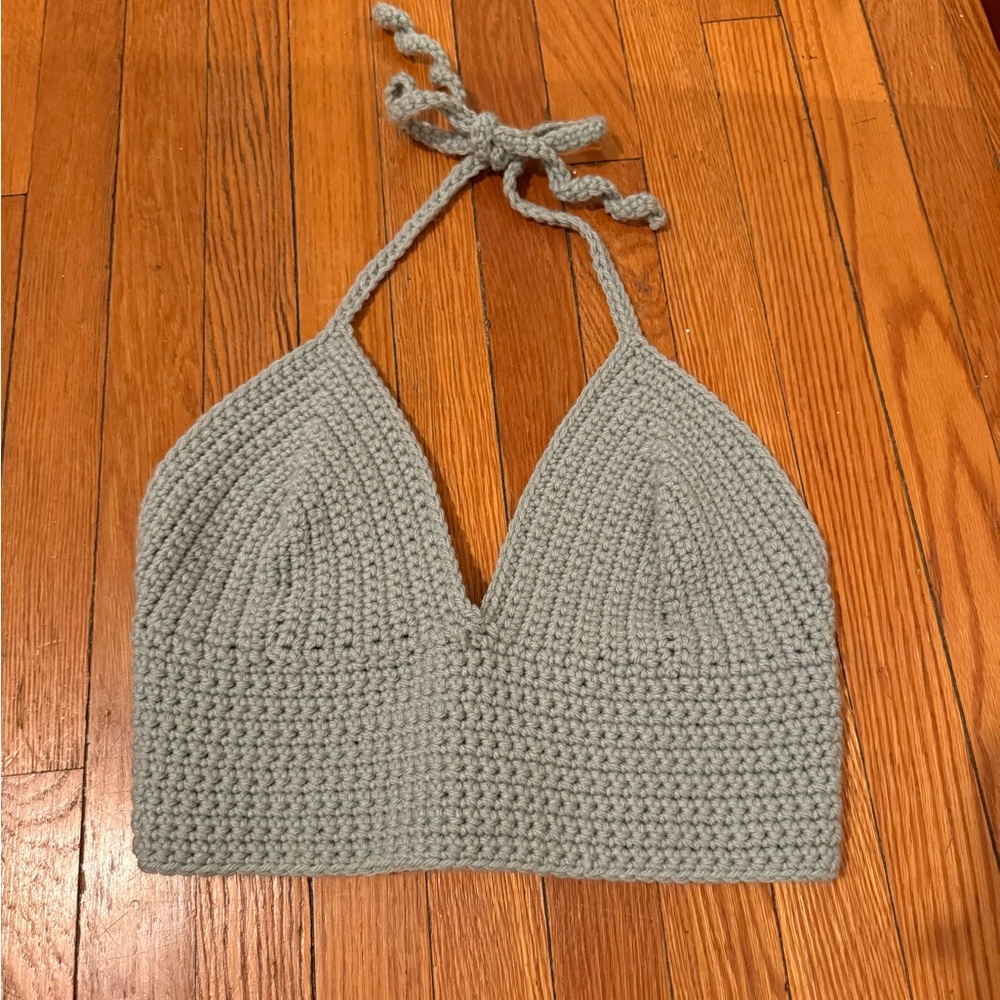 Crochet Halter Top in Sage Green